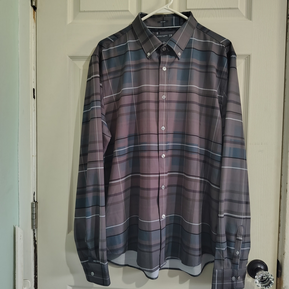 Denim & Flower Men's Plaid Shirt - Gray and Blue
